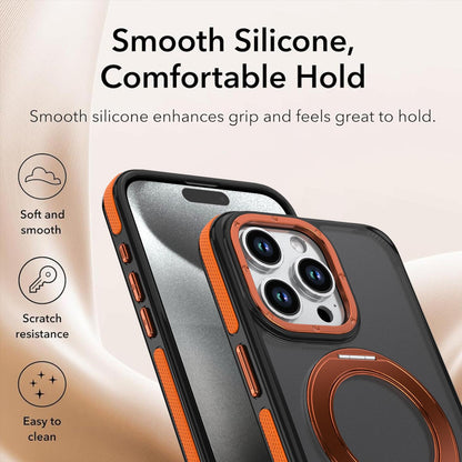 For iPhone 14 Pro Max Dual Color Skin Feel 360 Degree Rotation Holder Magnetic Phone Case - Orange - EDA009691515A