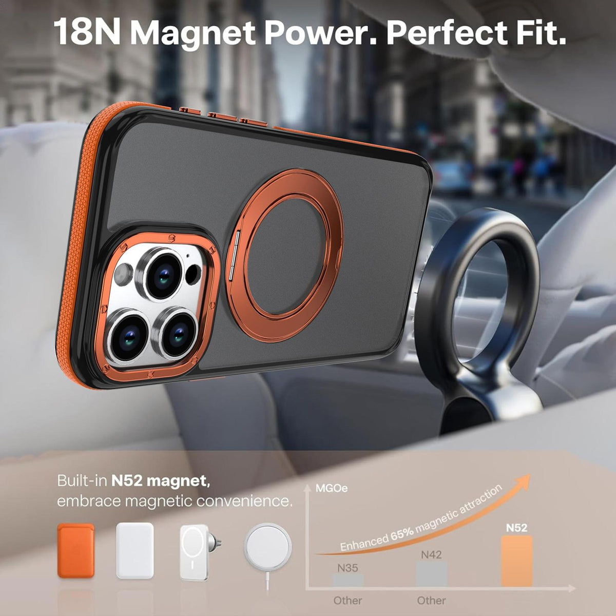 For iPhone 14 Pro Max Dual Color Skin Feel 360 Degree Rotation Holder Magnetic Phone Case - Orange - EDA009691515A