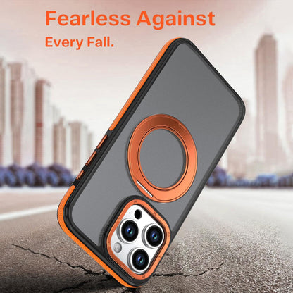 For iPhone 14 Pro Max Dual Color Skin Feel 360 Degree Rotation Holder Magnetic Phone Case - Orange - EDA009691515A