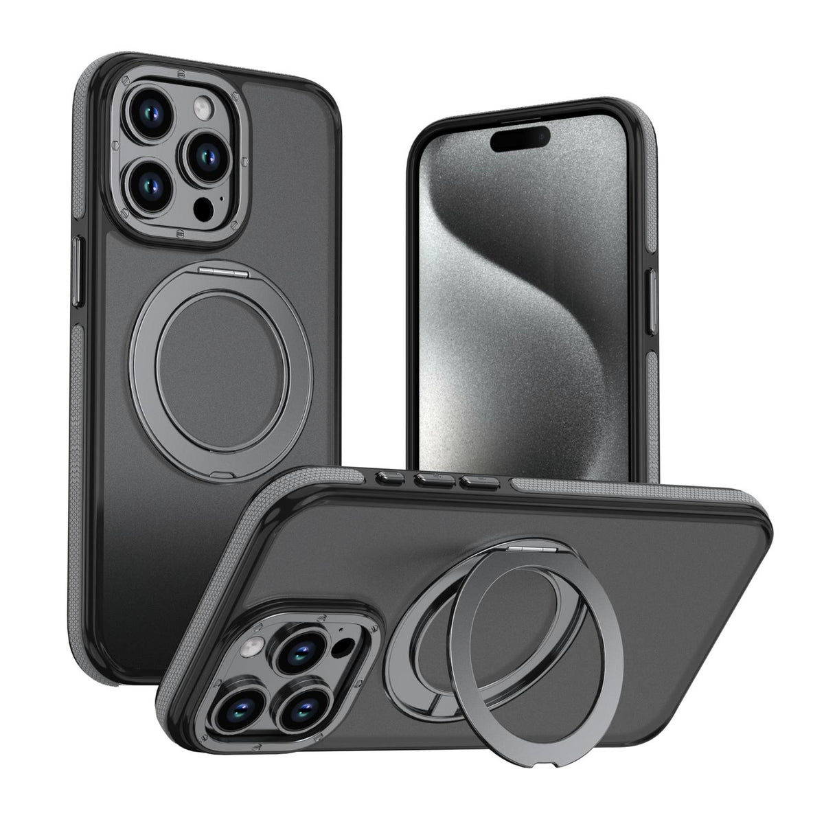 For iPhone 14 Pro Max Dual Color Skin Feel 360 Degree Rotation Holder Magnetic Phone Case - Grey - EDA009691515C