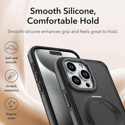 For iPhone 14 Pro Max Dual Color Skin Feel 360 Degree Rotation Holder Magnetic Phone Case - Grey - EDA009691515C