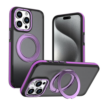 For iPhone 14 Pro Max Dual Color Skin Feel 360 Degree Rotation Holder Magnetic Phone Case - Purple - EDA009691515D