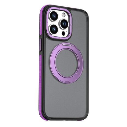 For iPhone 14 Pro Max Dual Color Skin Feel 360 Degree Rotation Holder Magnetic Phone Case - Purple - EDA009691515D