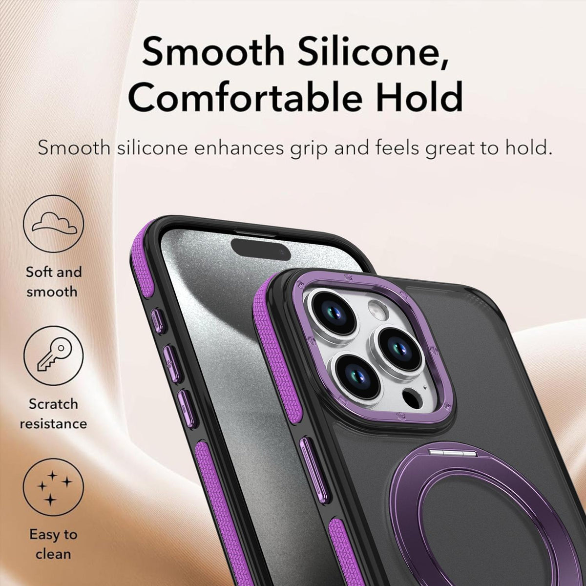For iPhone 14 Pro Max Dual Color Skin Feel 360 Degree Rotation Holder Magnetic Phone Case - Purple - EDA009691515D