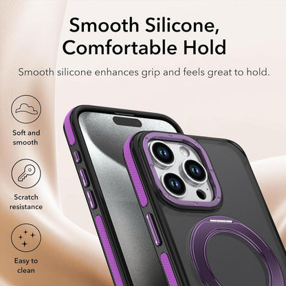 For iPhone 14 Pro Max Dual Color Skin Feel 360 Degree Rotation Holder Magnetic Phone Case - Purple - EDA009691515D