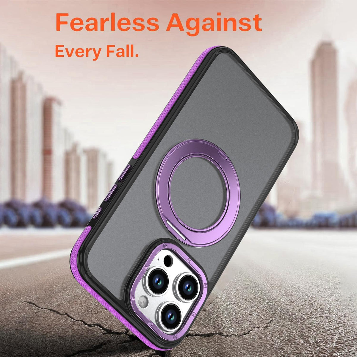For iPhone 14 Pro Max Dual Color Skin Feel 360 Degree Rotation Holder Magnetic Phone Case - Purple - EDA009691515D