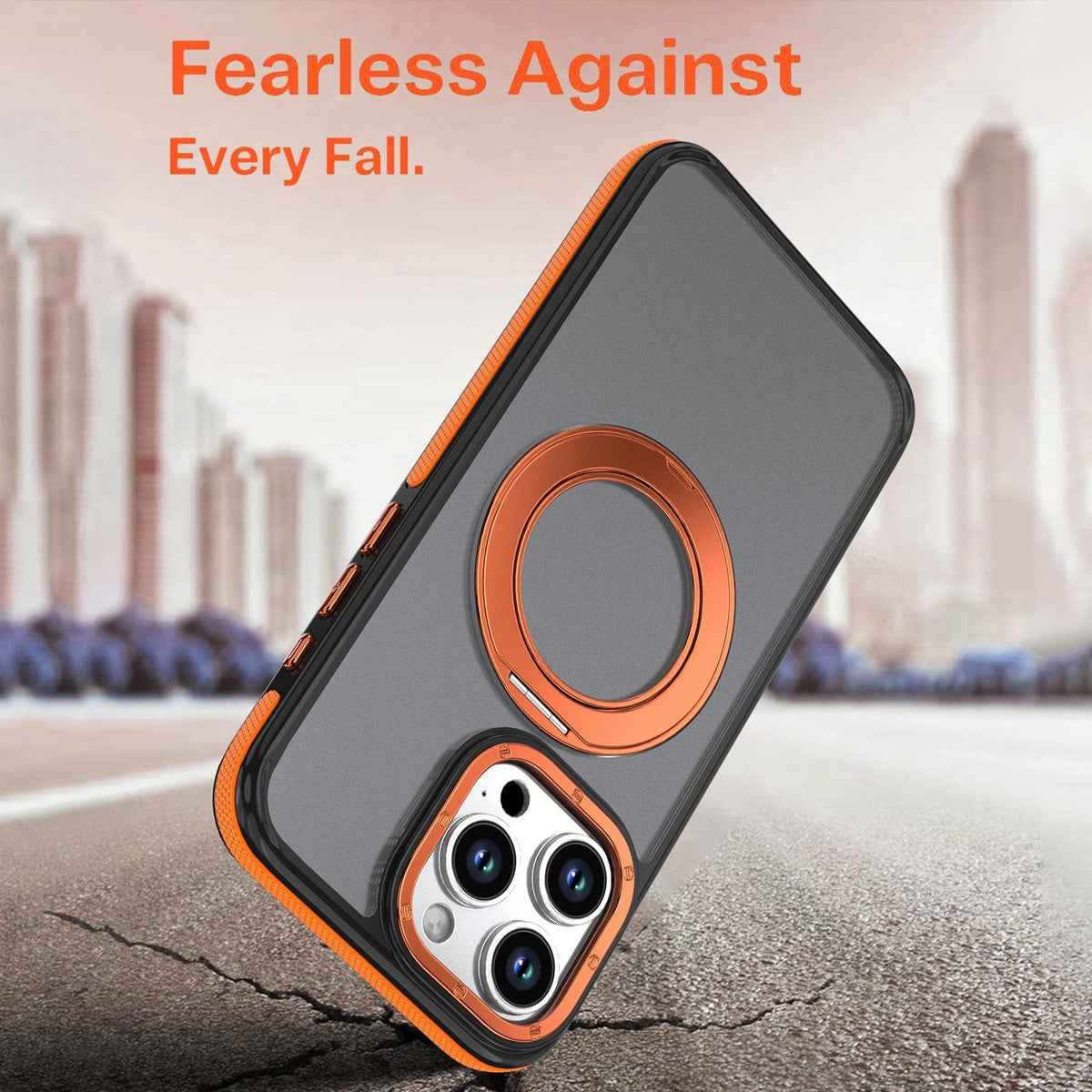For iPhone 13 Pro Max Dual Color Skin Feel 360 Degree Rotation Holder Magnetic Phone Case - Orange - EDA009691516A