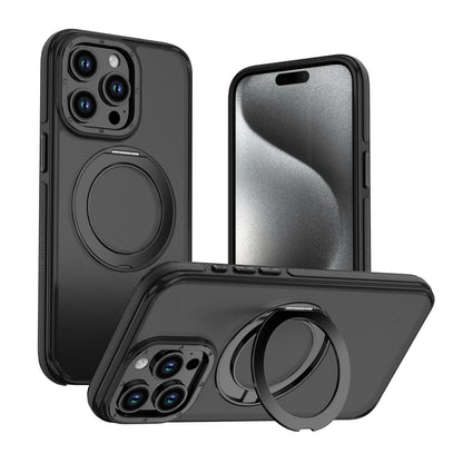 For iPhone 13 Pro Max Dual Color Skin Feel 360 Degree Rotation Holder Magnetic Phone Case - Black - EDA009691516B