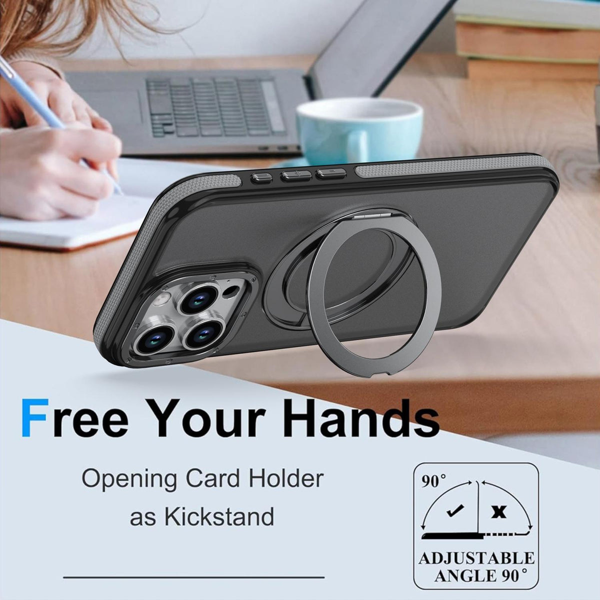 For iPhone 13 Pro Max Dual Color Skin Feel 360 Degree Rotation Holder Magnetic Phone Case - Grey - EDA009691516C