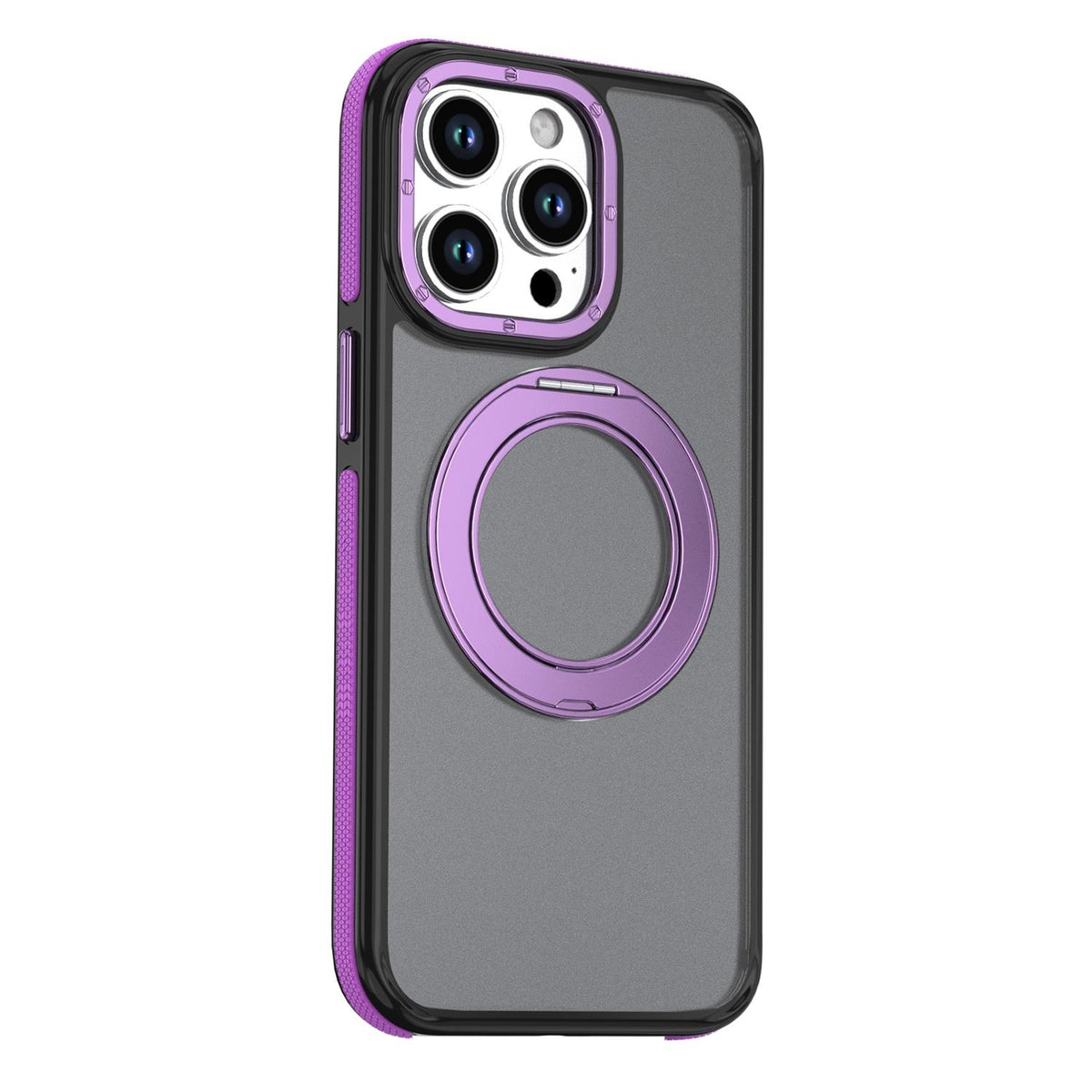 For iPhone 13 Pro Max Dual Color Skin Feel 360 Degree Rotation Holder Magnetic Phone Case - Purple - EDA009691516D