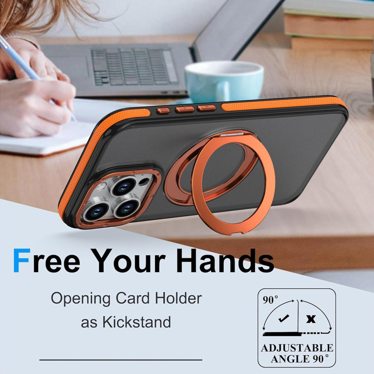 For iPhone 13 Pro Dual Color Skin Feel 360 Degree Rotation Holder Magnetic Phone Case - Orange - EDA009691517A