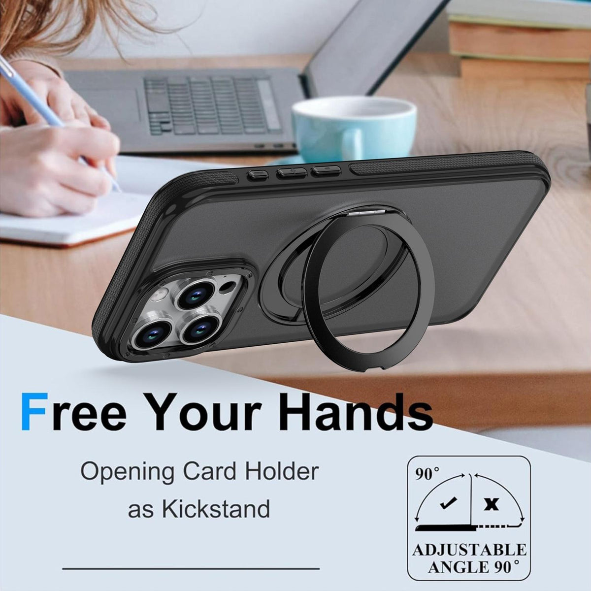 For iPhone 13 Pro Dual Color Skin Feel 360 Degree Rotation Holder Magnetic Phone Case - Black - EDA009691517B