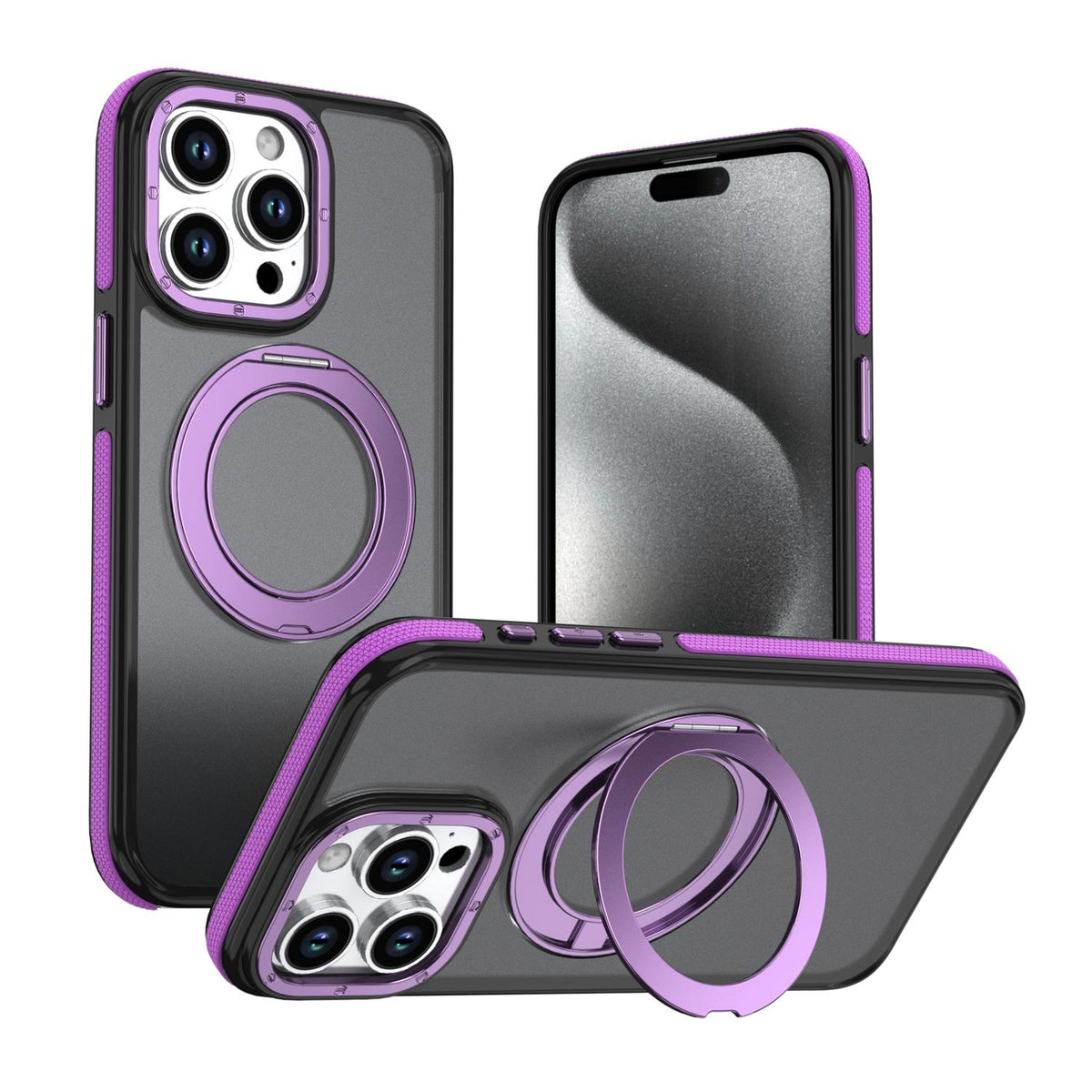 For iPhone 13 Pro Dual Color Skin Feel 360 Degree Rotation Holder Magnetic Phone Case - Purple - EDA009691517D
