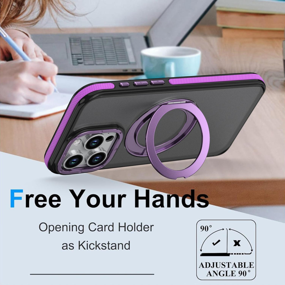 For iPhone 13 Pro Dual Color Skin Feel 360 Degree Rotation Holder Magnetic Phone Case - Purple - EDA009691517D