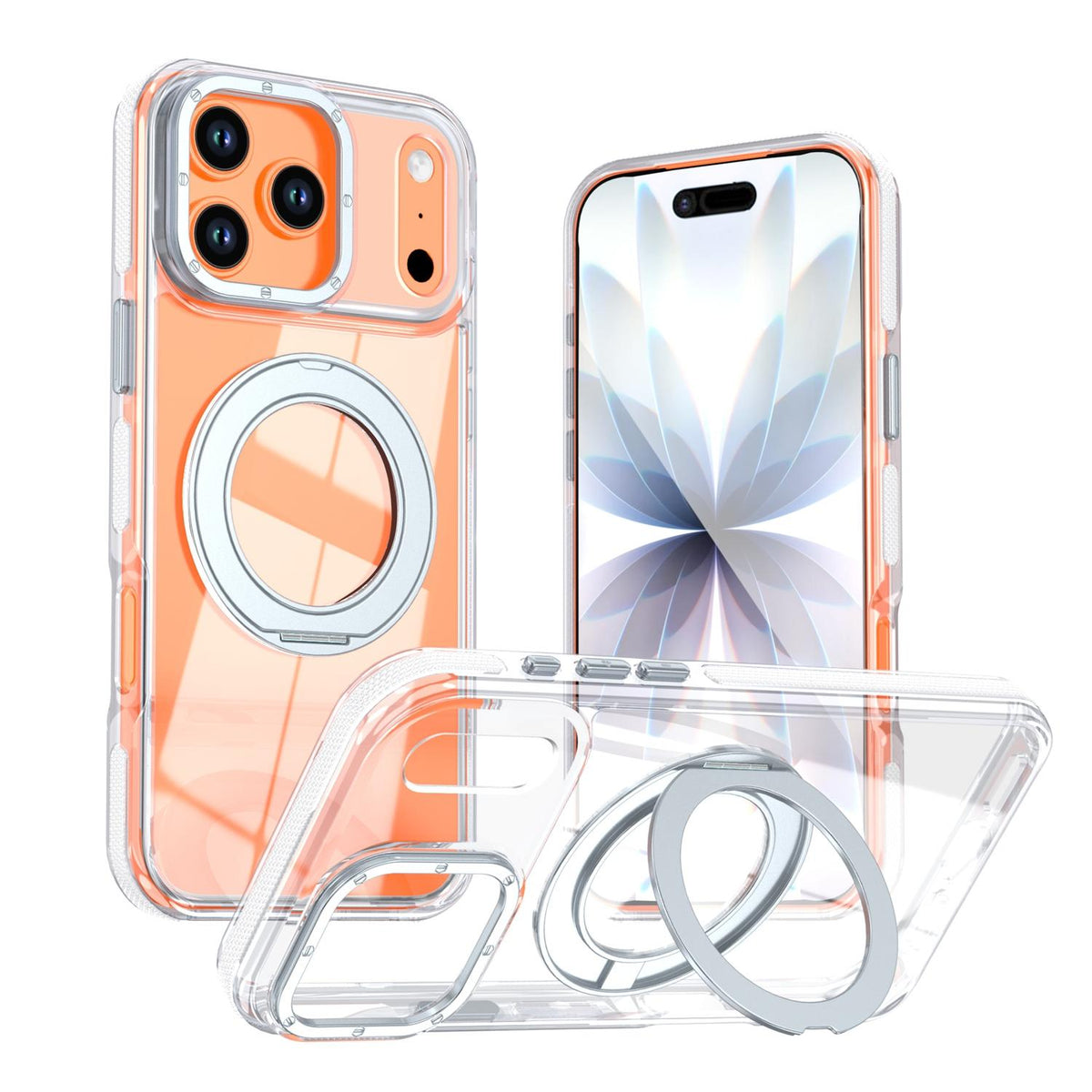 For iPhone 17 Pro Max Dual Color Clear 360 Degree Rotation Holder Magnetic Phone Case - White - EDA009691602A