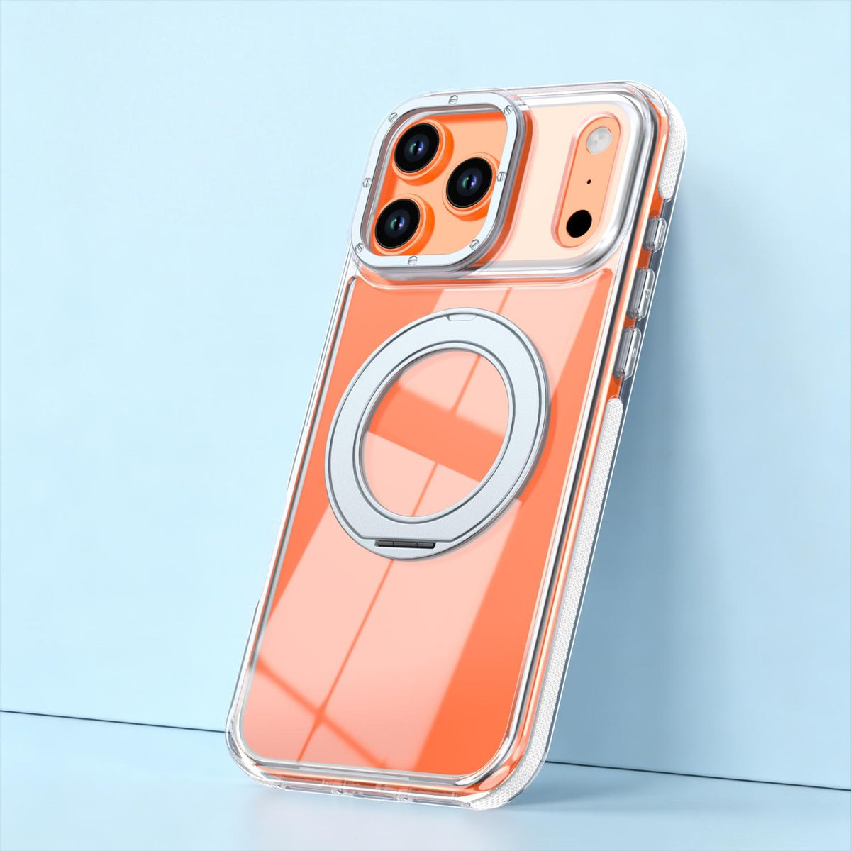 For iPhone 17 Pro Max Dual Color Clear 360 Degree Rotation Holder Magnetic Phone Case - White - EDA009691602A