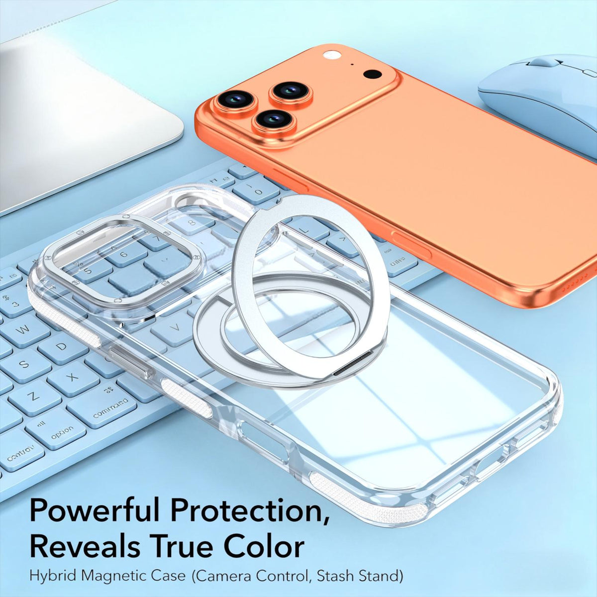 For iPhone 17 Pro Max Dual Color Clear 360 Degree Rotation Holder Magnetic Phone Case - White - EDA009691602A