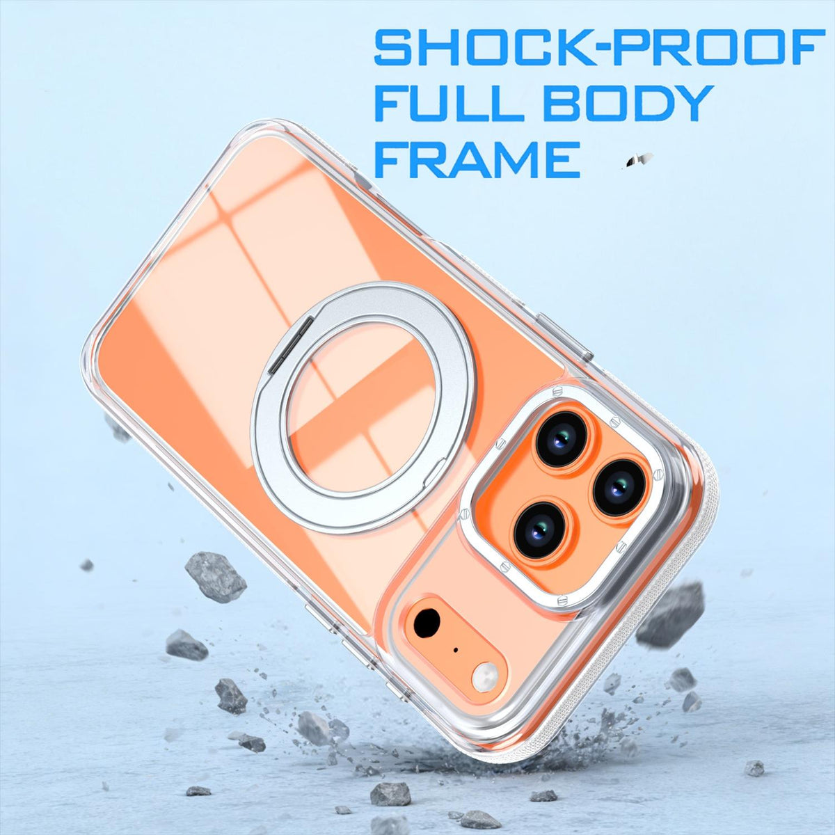 For iPhone 17 Pro Max Dual Color Clear 360 Degree Rotation Holder Magnetic Phone Case - White - EDA009691602A
