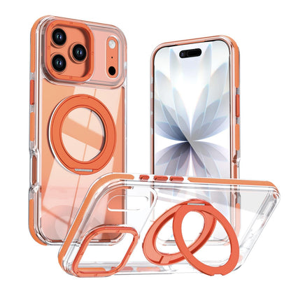 For iPhone 17 Pro Max Dual Color Clear 360 Degree Rotation Holder Magnetic Phone Case - Orange - EDA009691602B