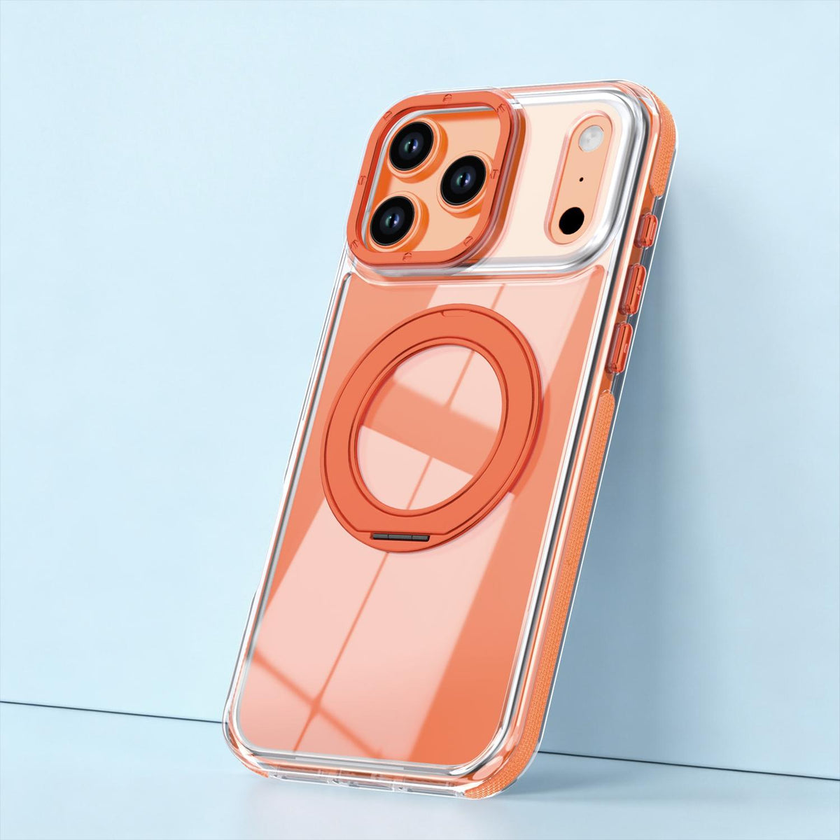 For iPhone 17 Pro Max Dual Color Clear 360 Degree Rotation Holder Magnetic Phone Case - Orange - EDA009691602B