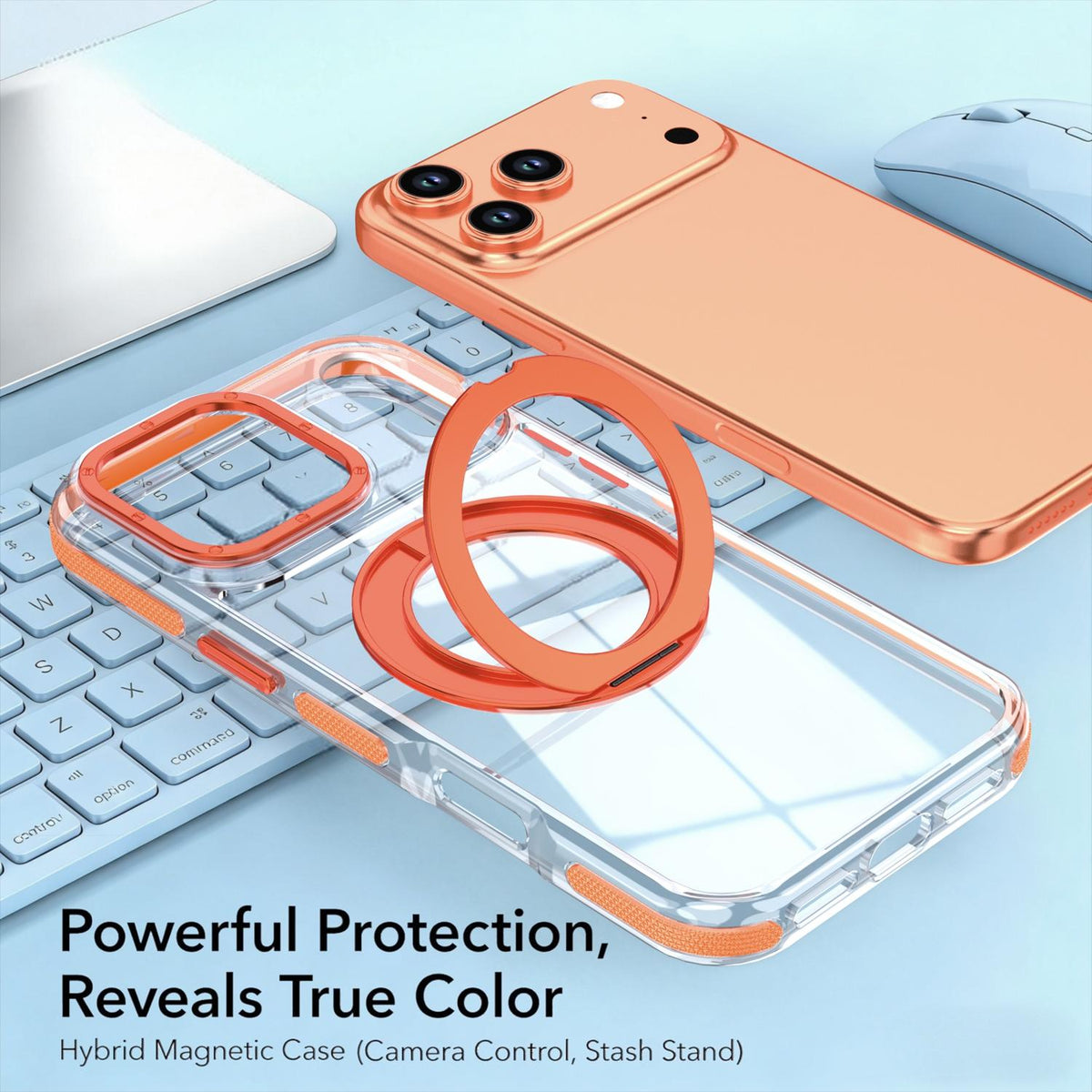 For iPhone 17 Pro Max Dual Color Clear 360 Degree Rotation Holder Magnetic Phone Case - Orange - EDA009691602B