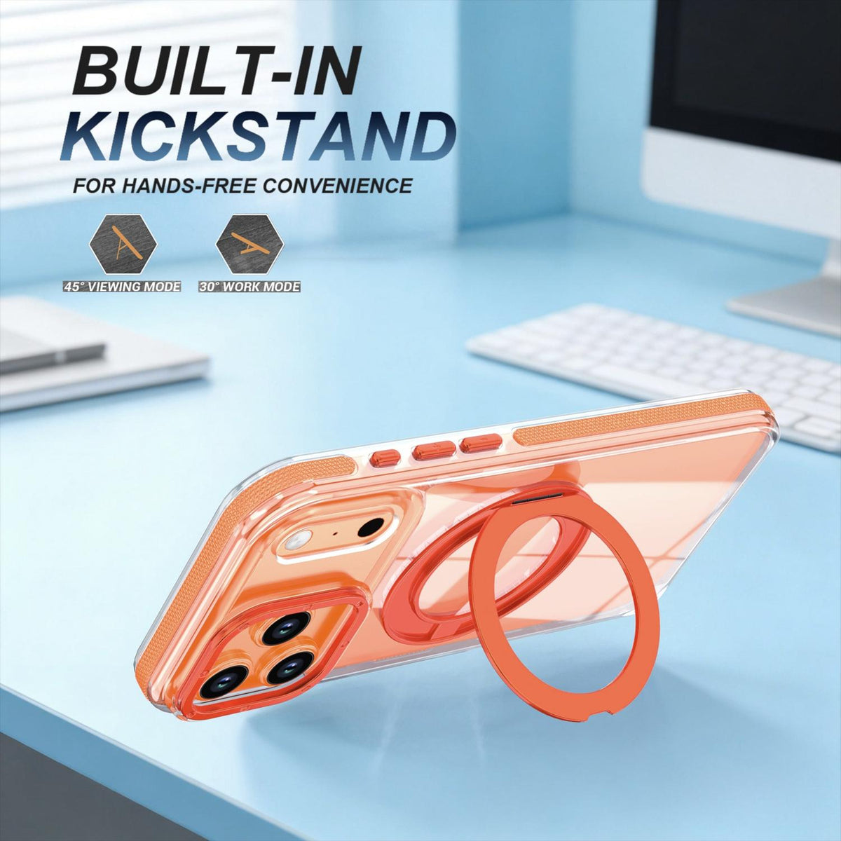 For iPhone 17 Pro Max Dual Color Clear 360 Degree Rotation Holder Magnetic Phone Case - Orange - EDA009691602B