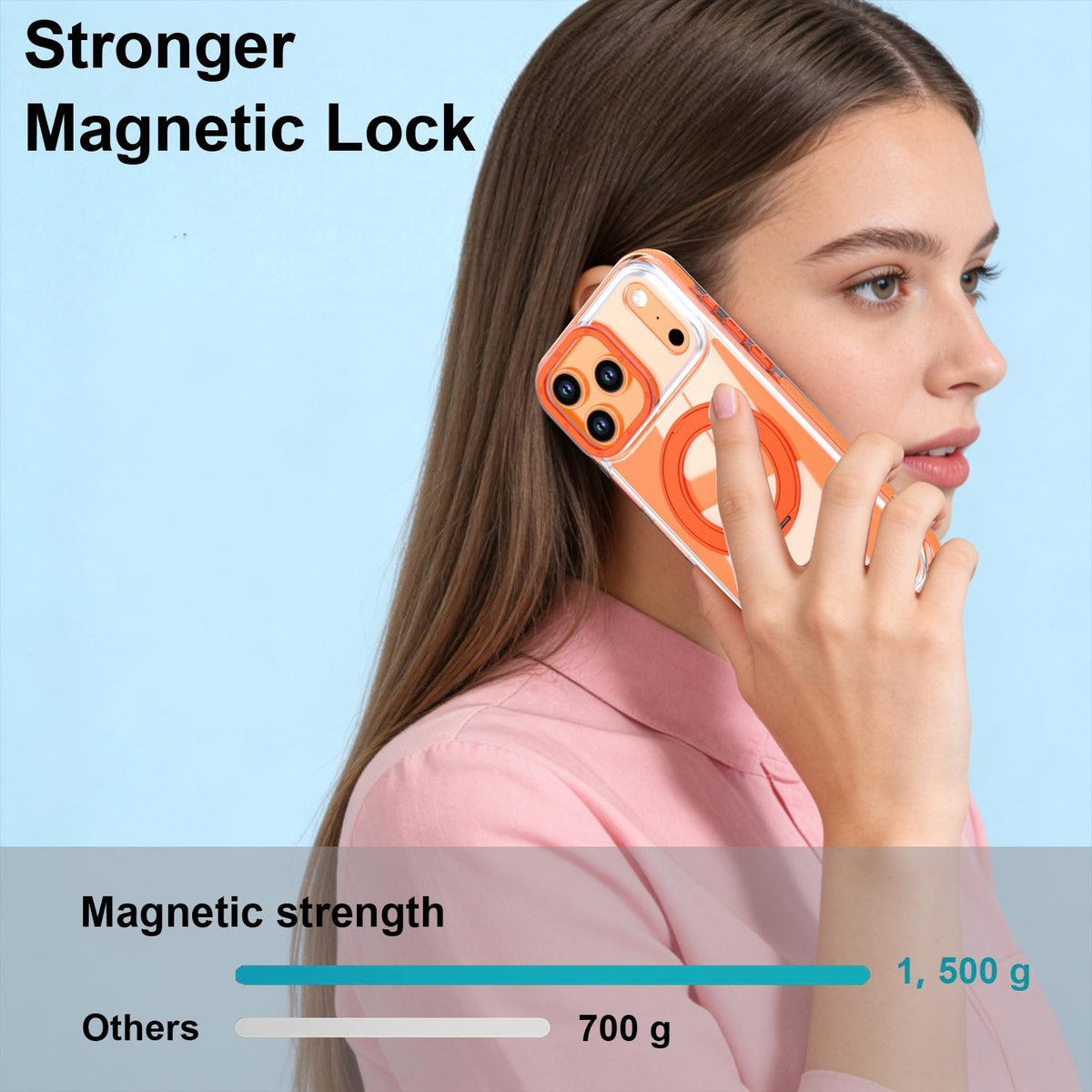 For iPhone 17 Pro Max Dual Color Clear 360 Degree Rotation Holder Magnetic Phone Case - Orange - EDA009691602B