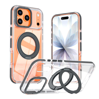 For iPhone 17 Pro Max Dual Color Clear 360 Degree Rotation Holder Magnetic Phone Case - Black - EDA009691602C