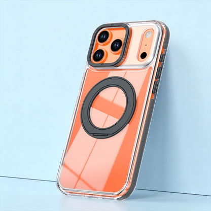 For iPhone 17 Pro Max Dual Color Clear 360 Degree Rotation Holder Magnetic Phone Case - Black - EDA009691602C