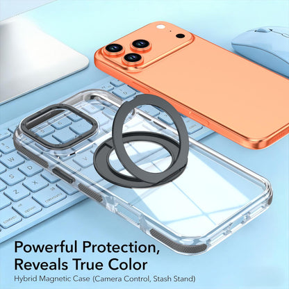 For iPhone 17 Pro Max Dual Color Clear 360 Degree Rotation Holder Magnetic Phone Case - Black - EDA009691602C