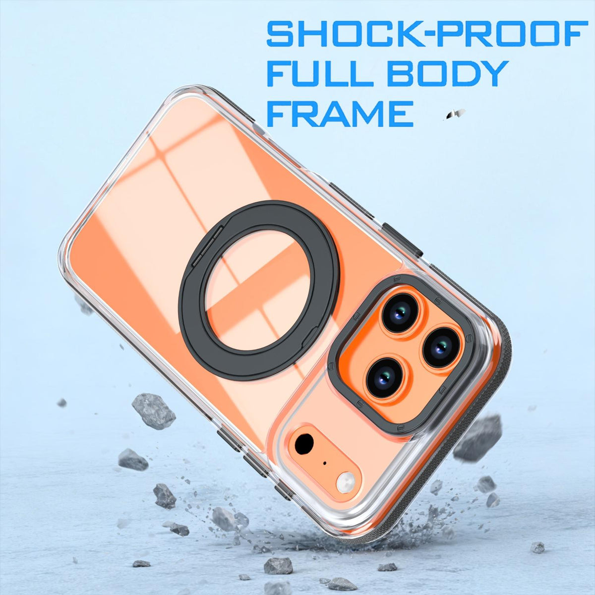 For iPhone 17 Pro Max Dual Color Clear 360 Degree Rotation Holder Magnetic Phone Case - Black - EDA009691602C