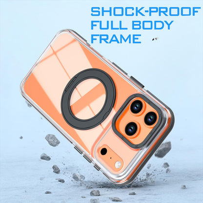 For iPhone 17 Pro Max Dual Color Clear 360 Degree Rotation Holder Magnetic Phone Case - Black - EDA009691602C