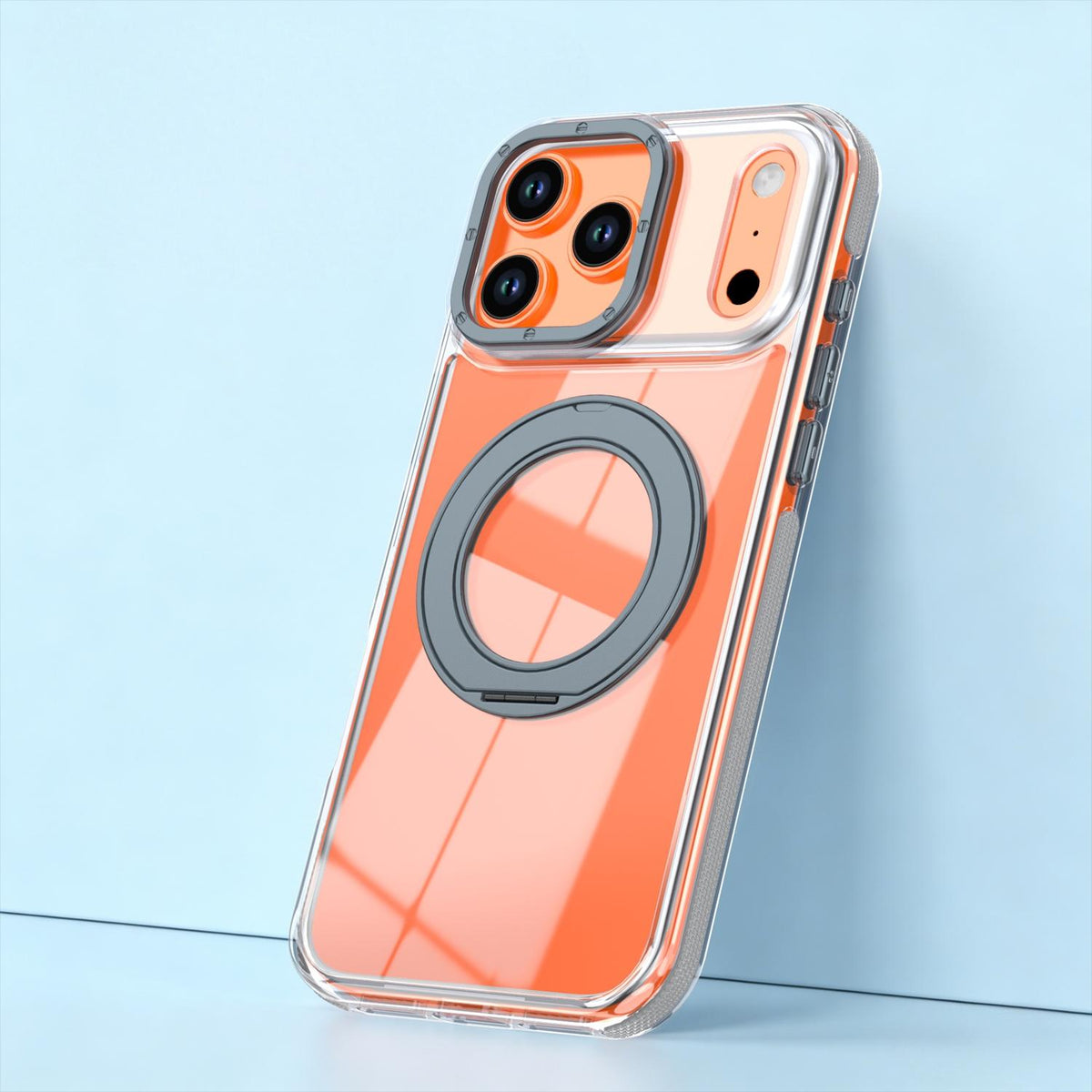 For iPhone 17 Pro Max Dual Color Clear 360 Degree Rotation Holder Magnetic Phone Case - Grey - EDA009691602D