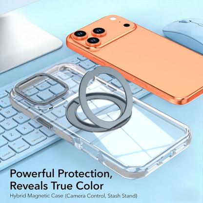 For iPhone 17 Pro Max Dual Color Clear 360 Degree Rotation Holder Magnetic Phone Case - Grey - EDA009691602D