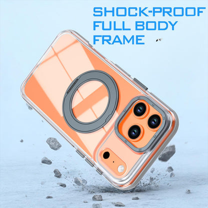 For iPhone 17 Pro Max Dual Color Clear 360 Degree Rotation Holder Magnetic Phone Case - Grey - EDA009691602D