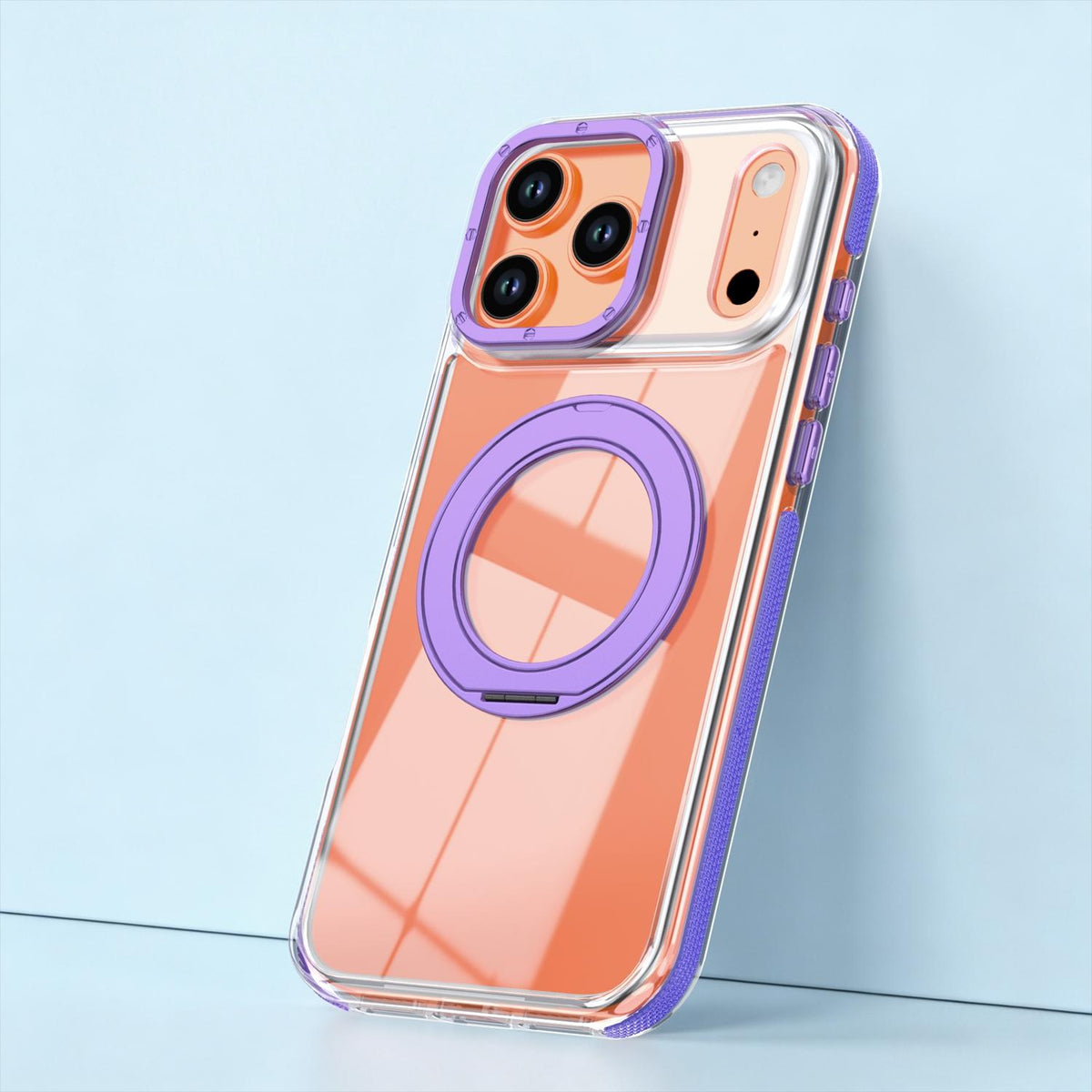 For iPhone 17 Pro Max Dual Color Clear 360 Degree Rotation Holder Magnetic Phone Case - Purple - EDA009691602E