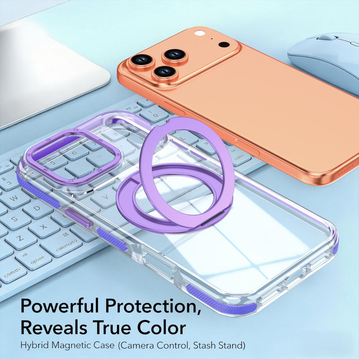 For iPhone 17 Pro Max Dual Color Clear 360 Degree Rotation Holder Magnetic Phone Case - Purple - EDA009691602E