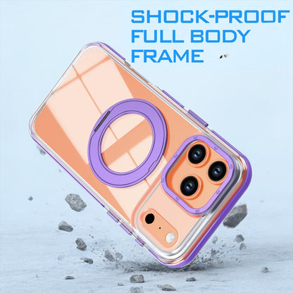 For iPhone 17 Pro Max Dual Color Clear 360 Degree Rotation Holder Magnetic Phone Case - Purple - EDA009691602E