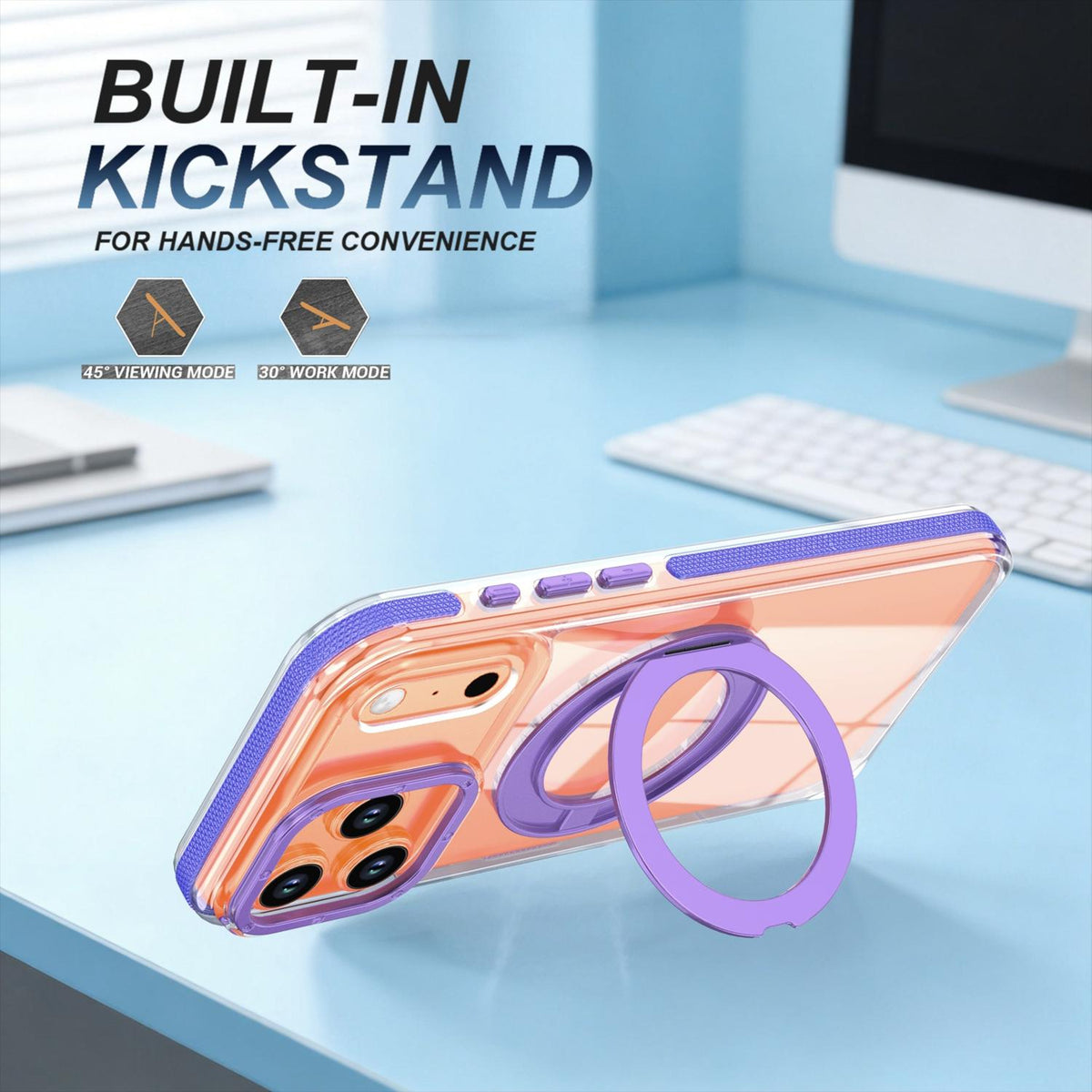 For iPhone 17 Pro Max Dual Color Clear 360 Degree Rotation Holder Magnetic Phone Case - Purple - EDA009691602E