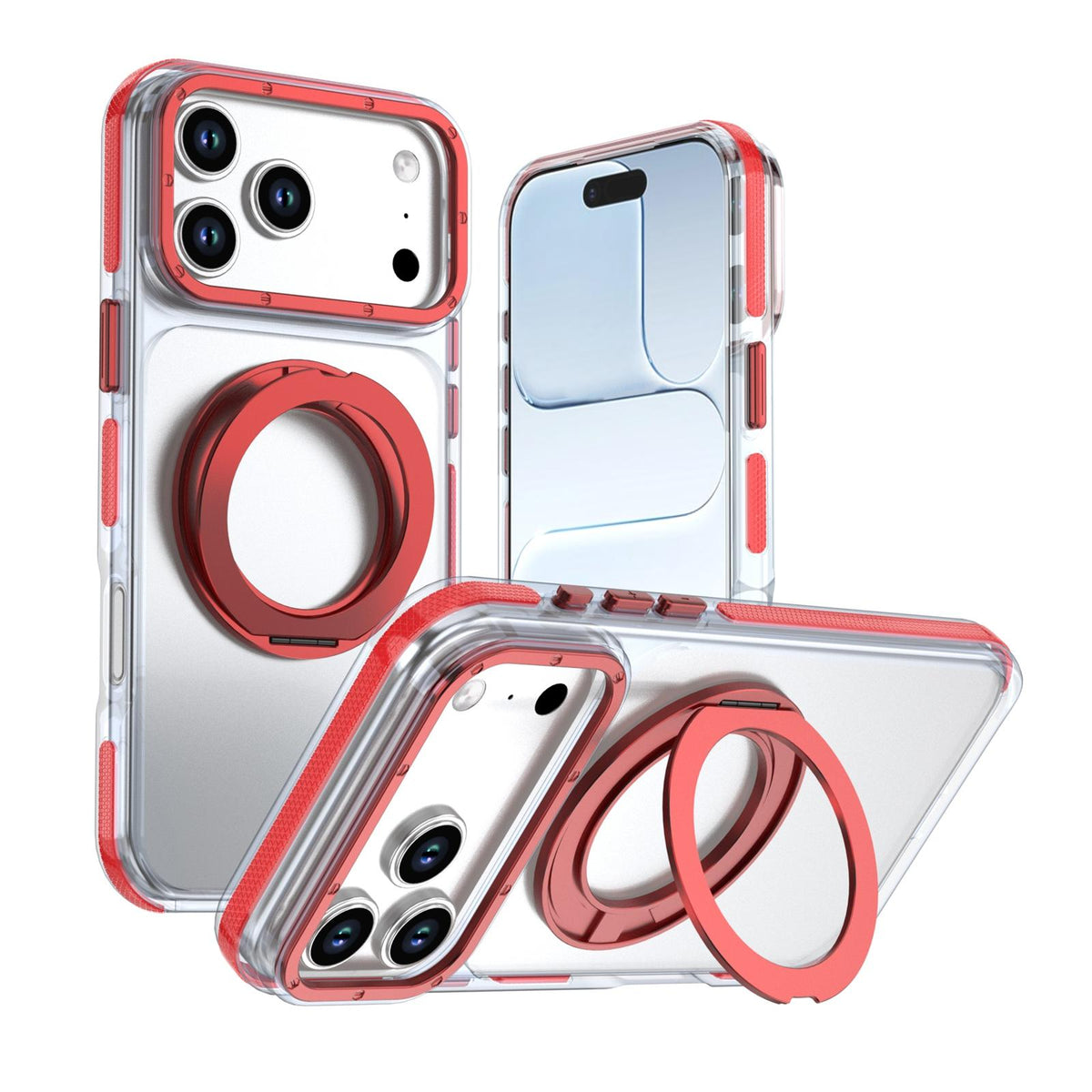 For iPhone 17 Pro Max Dual Color Clear 360 Degree Rotation Holder Magnetic Phone Case - Red - EDA009691602F