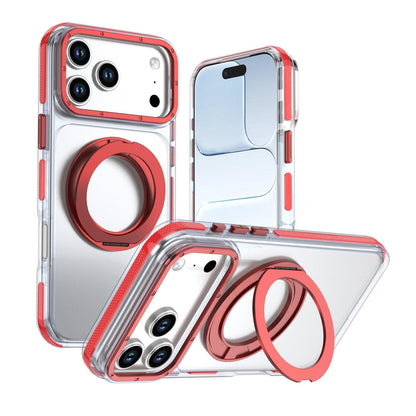 For iPhone 17 Pro Max Dual Color Clear 360 Degree Rotation Holder Magnetic Phone Case - Red - EDA009691602F