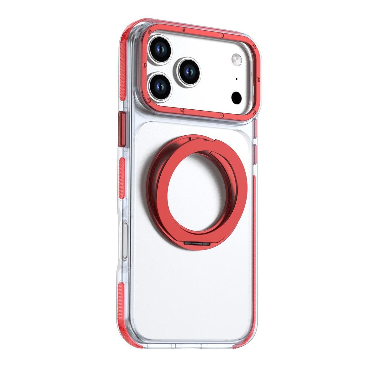 For iPhone 17 Pro Max Dual Color Clear 360 Degree Rotation Holder Magnetic Phone Case - Red - EDA009691602F