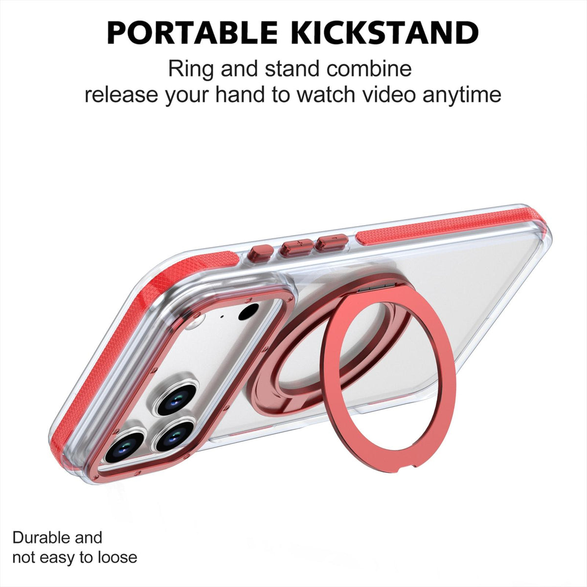 For iPhone 17 Pro Max Dual Color Clear 360 Degree Rotation Holder Magnetic Phone Case - Red - EDA009691602F