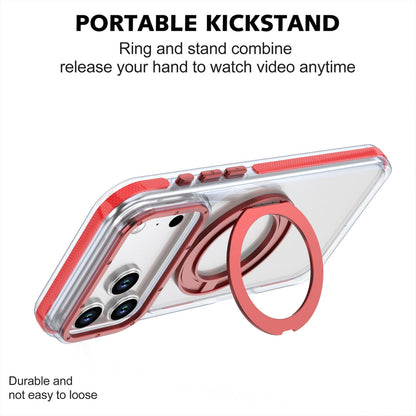 For iPhone 17 Pro Max Dual Color Clear 360 Degree Rotation Holder Magnetic Phone Case - Red - EDA009691602F