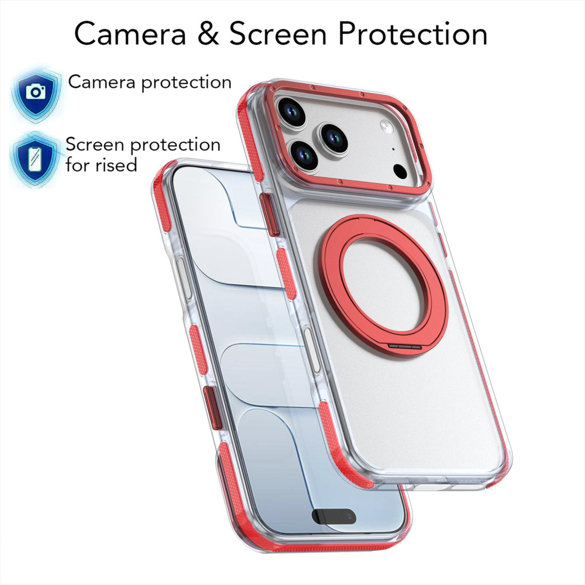 For iPhone 17 Pro Max Dual Color Clear 360 Degree Rotation Holder Magnetic Phone Case - Red - EDA009691602F