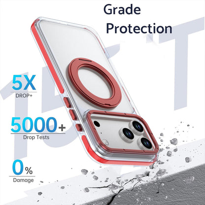 For iPhone 17 Pro Max Dual Color Clear 360 Degree Rotation Holder Magnetic Phone Case - Red - EDA009691602F