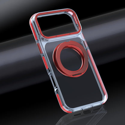 For iPhone 17 Pro Max Dual Color Clear 360 Degree Rotation Holder Magnetic Phone Case - Red - EDA009691602F