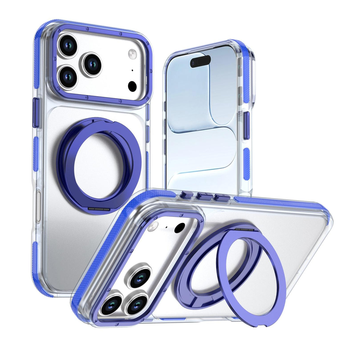 For iPhone 17 Pro Max Dual Color Clear 360 Degree Rotation Holder Magnetic Phone Case - Dark Blue - EDA009691602G
