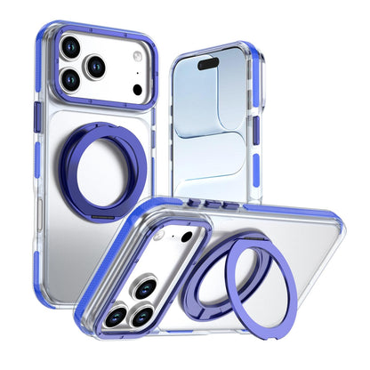 For iPhone 17 Pro Max Dual Color Clear 360 Degree Rotation Holder Magnetic Phone Case - Dark Blue - EDA009691602G