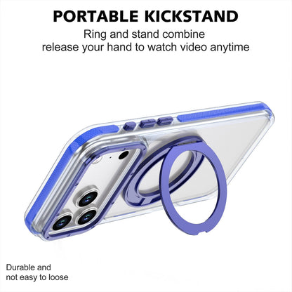 For iPhone 17 Pro Max Dual Color Clear 360 Degree Rotation Holder Magnetic Phone Case - Dark Blue - EDA009691602G
